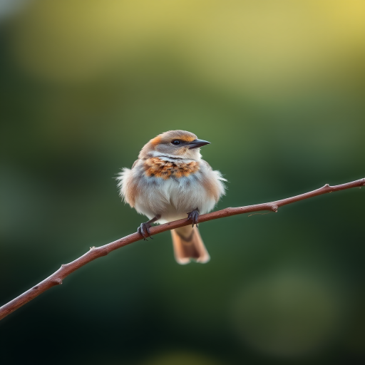 Bird perched on a branch with a soft bokeh background, captured with a Canon EOS 5D Mark IV, 85mm lens, f/2.8 aperture, ISO 200, 1/640 sec, in natural light, focusing on the subject while maintaining a blurred background for depth.