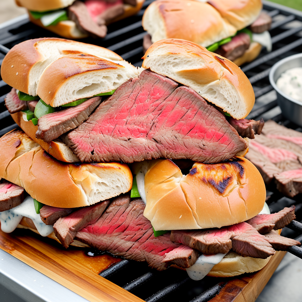 steak sandwiches on the grill