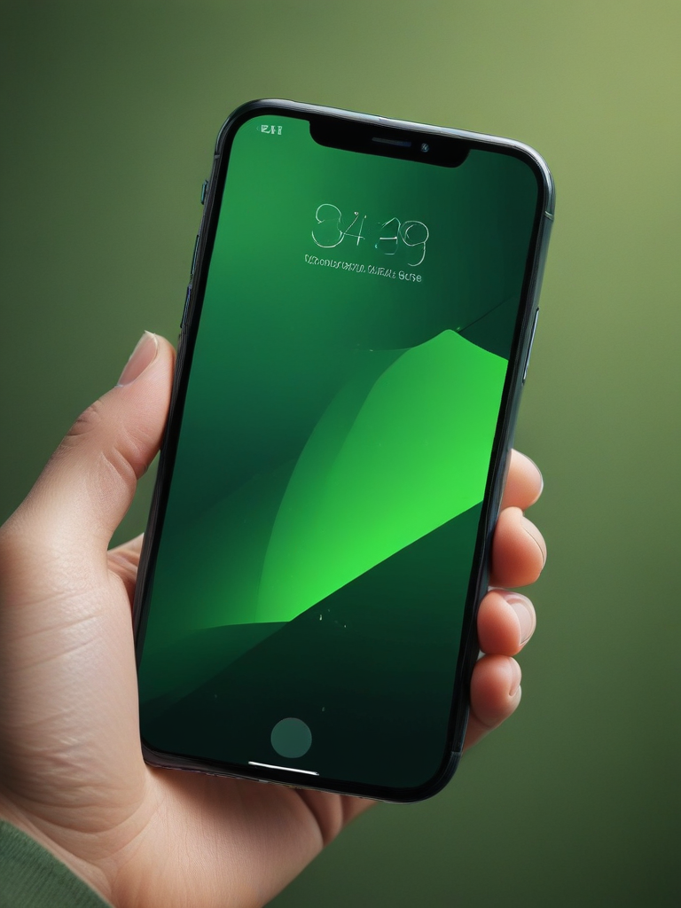 Hand Holding a Modern Smartphone with a Vibrant Green Background Display