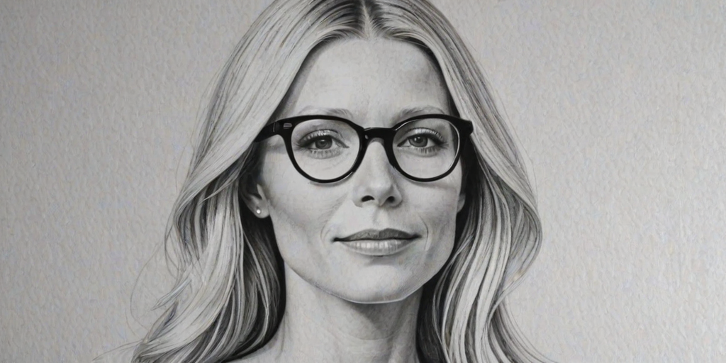 Gorgeous Gwyneth Paltrow, pencil sketch, portrait of Bewitching woman 1936s in glasses, hair style beatnik, outline, clear lines, fine lines, 8k