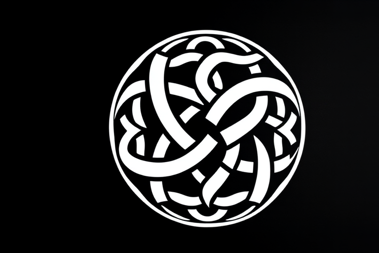 Create a high-resolution image of a Celtic knot design with a clean white outline on a black background, using a 50mm lens, f/2.8 aperture, ISO 100, natural lighting, shot from a frontal view with a DSLR camera.