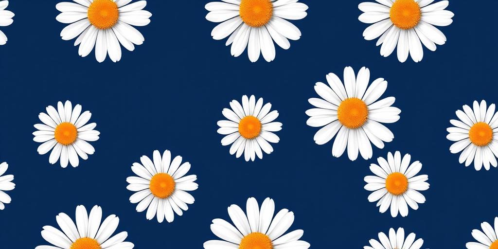 create a repeating pattern of white daisies with orange centers on a dark blue background
