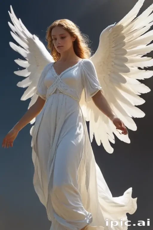 Majestic Angel Descending Gracefully with Radiant Wings in Ethereal Light