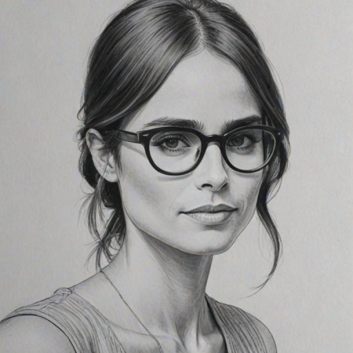 Sublime Jordana Brewster, pencil sketch, portrait of Enchanting woman 1924s in glasses, hair style beatnik, outline, clear lines, fine lines, 8k