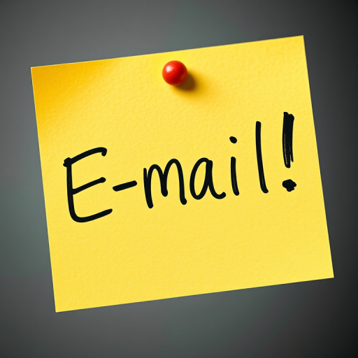 Create a high-resolution digital illustration of a sticky note with the word "E-mail!" written in bold, expressive handwriting, using a macro lens with a shallow depth of field, soft natural lighting, and a 50mm f/1.8 lens on a DSLR camera for enhanced clarity and detail.