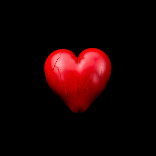 Create a vivid, red heart on a black background using a Canon EOS 5D Mark IV, ISO 100, f/4, 1/200s, high-resolution close-up view, and enhanced color saturation.