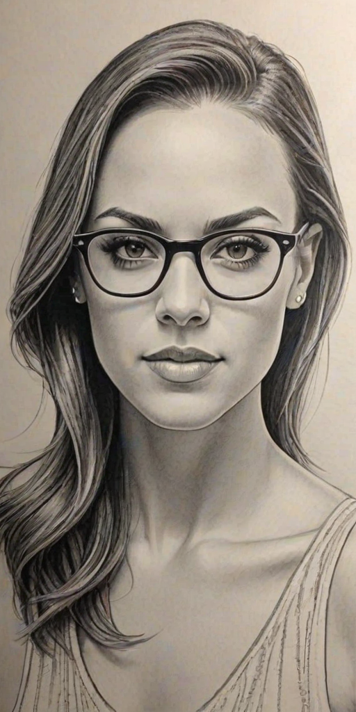 Dazzling Jana Kramer, pencil sketch, portrait of Superb woman 1930s in glasses, hair style beatnik, outline, clear lines, fine lines, 8k