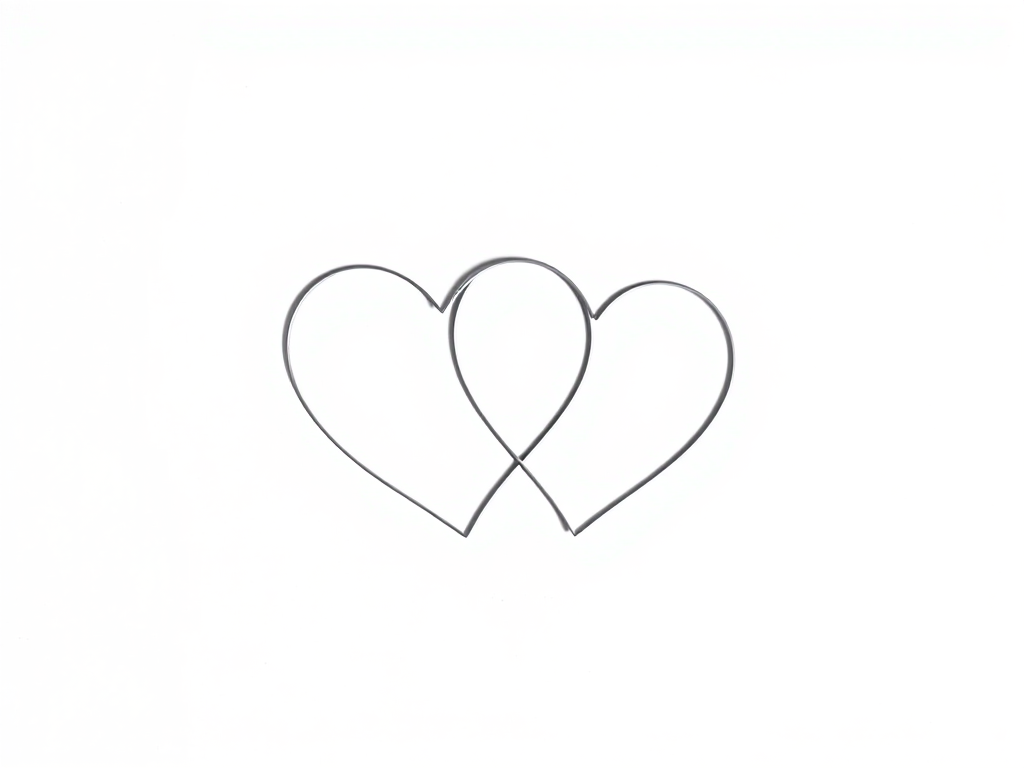 Create a high-resolution image of two overlapping heart shapes, using a DSLR camera with a 50mm lens, aperture set to f/2.8, ISO 100, and a shallow depth of field for a soft background, in a minimalist style against a white backdrop.