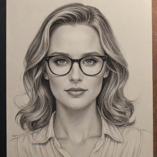 Bewitching Shantel VanSanten, pencil sketch, portrait of Superb woman 1941s in glasses, hair style beatnik, outline, clear lines, fine lines, 8k