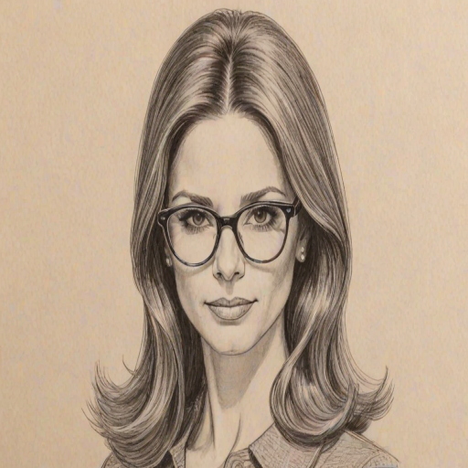 Lovely Andrea Savage, pencil sketch, portrait of Dazzling woman 1965s in glasses, hair style beatnik, outline, clear lines, fine lines, 8k
