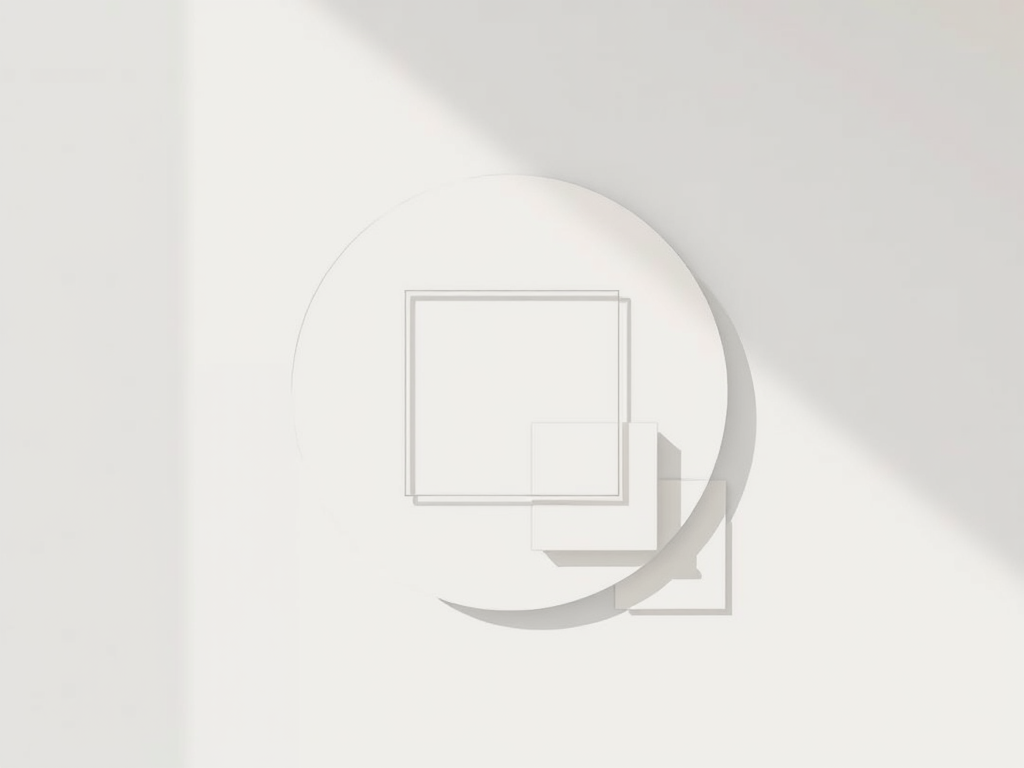 Create a high-resolution image of a minimalist geometric design featuring overlapping circles and squares, using a DSLR camera with a 50mm lens, aperture set to f/2.8 for a shallow depth of field, ISO 100 for optimal clarity, and a soft natural light setup.