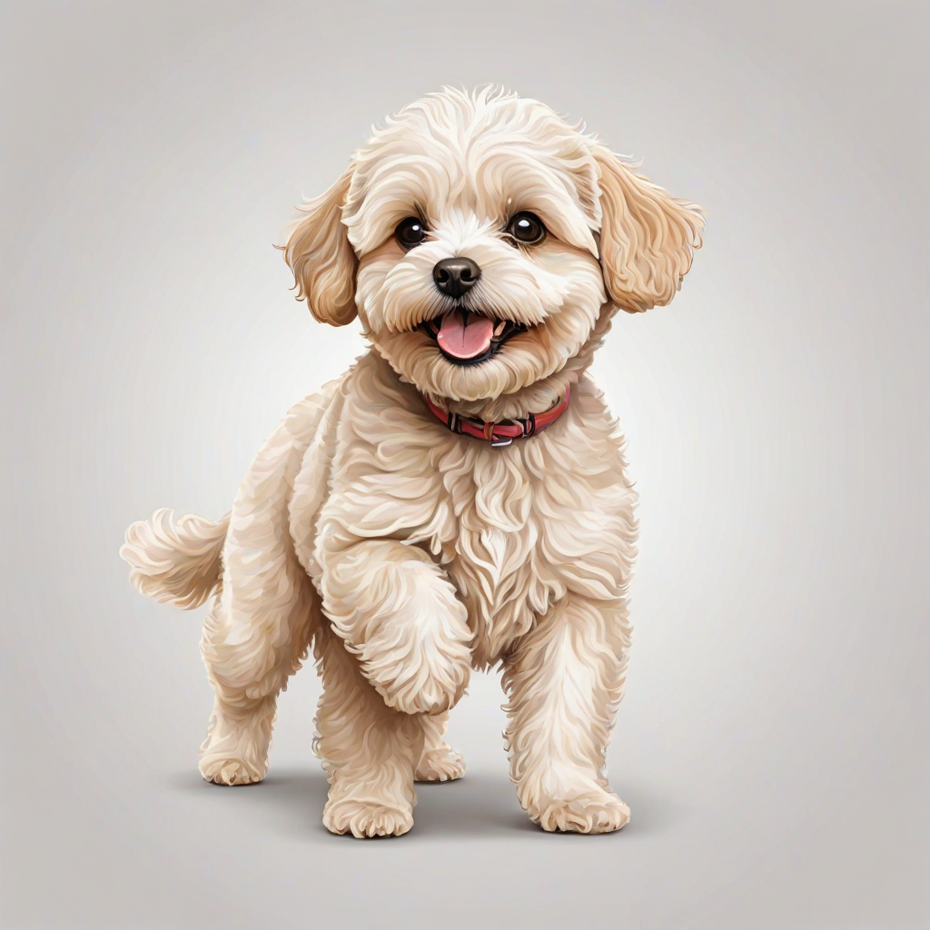 vector illustration, cute Maltipoo dog, dynamic pose, isolated on white background
