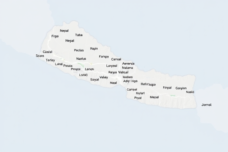 High-resolution image of the map of Nepal, camera settings: ISO 100, aperture f/8, shutter speed 1/200s, camera view: top-down, camera style: vector illustration, camera type: digital slr.