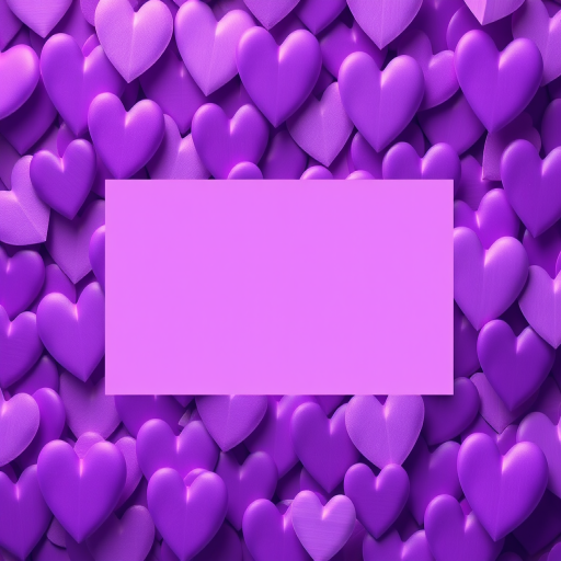 Create an image of a seamless background filled with overlapping hearts in various shades of purple, with a central empty rectangular space for text, captured with a DSLR camera at f/4 aperture, ISO 100, 50mm lens, and shot from a top-down angle to enhance depth and detail.