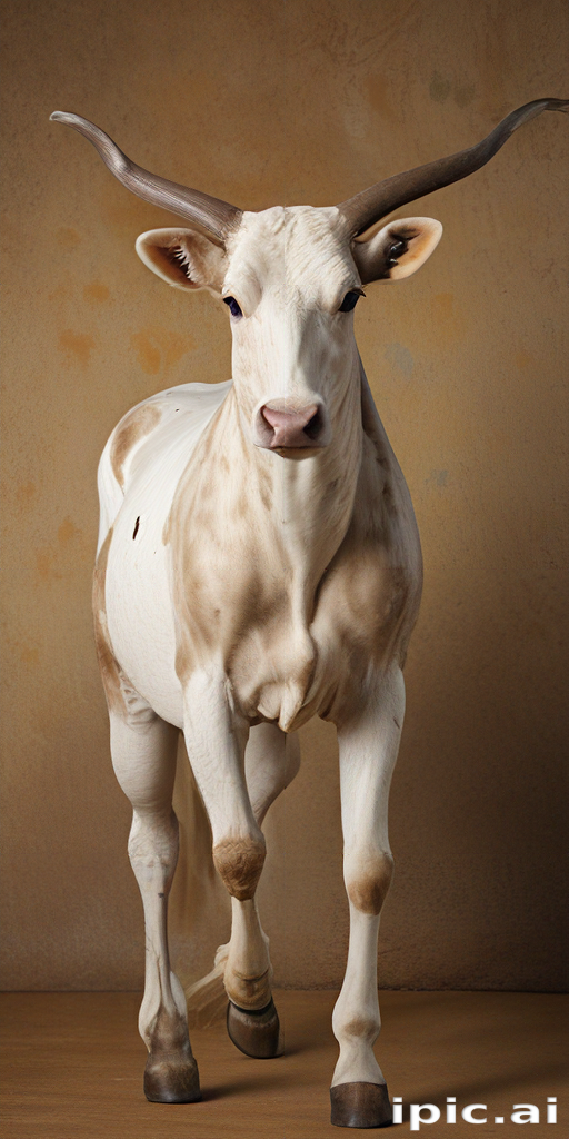 Cow with Light Nougat Muzzle and White Spot on Head Pattern with Long Horns (Tile on Top) main image 0