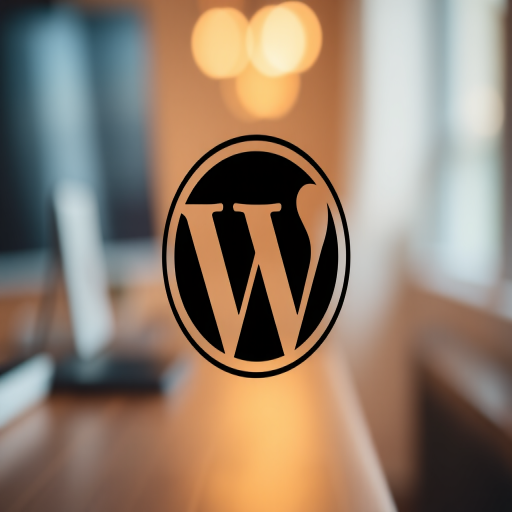 Create a high-resolution image of the WordPress logo with a clean, modern design, using a 50mm lens, f/1.8 aperture, ISO 100, and natural light, capturing it from a frontal view with a soft bokeh background.