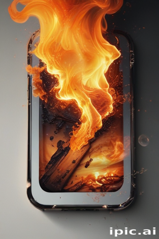 Pyro Phone Screen Dynamic Visual of a Phone Surrounded by Flames and Explosive Energy