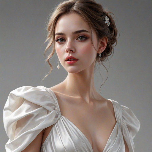 digital painting,  digital illustration,  stunning girl, make up , white silk dress extreme detail,  digital art,  4k,  ultra hd