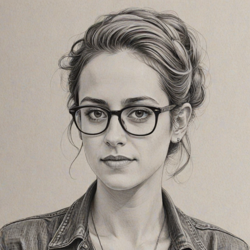 Radiant Samantha Ronson, pencil sketch, portrait of Superb woman 1947s in glasses, hair style beatnik, outline, clear lines, fine lines, 8k