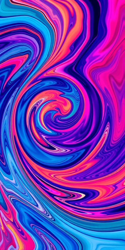 Create a vibrant abstract image of swirling patterns with dynamic colors in a seamless flow, captured with a Canon EOS R5, 50mm lens, aperture set to f/2.8, shutter speed 1/125 sec, in a top-down view for enhanced depth and texture.