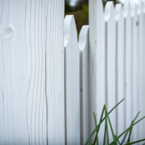 Create a high-resolution close-up image of a white wooden fence with detailed texture and grain, using a DSLR camera, 50mm lens, aperture f/2.8, shutter speed 1/125s, ISO 100, natural lighting.