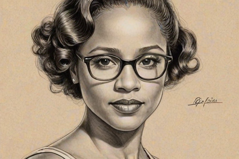 Graceful Tracie Thoms, pencil sketch, portrait of Elegant woman 1930s in glasses, hair style beatnik, outline, clear lines, fine lines, 8k