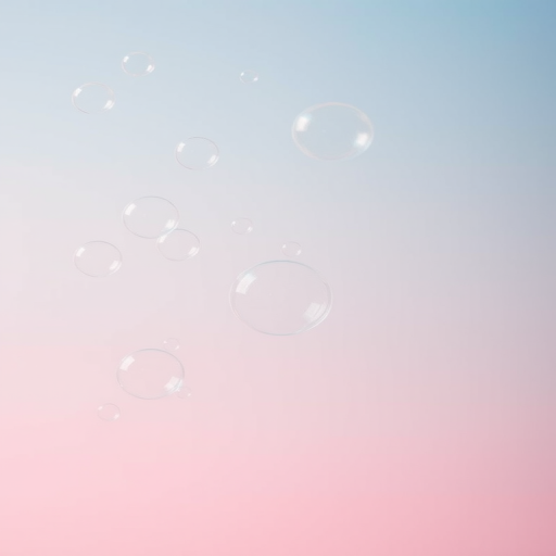 Create an image of various soap bubbles floating in the air with a soft gradient background transitioning from light blue at the top to pale pink at the bottom, use a 50mm lens, aperture f/2.8, shutter speed 1/200s, and ISO 100 for optimal clarity, photographed from a slightly elevated angle with a shallow depth of field to enhance the visual impact of the bubbles.