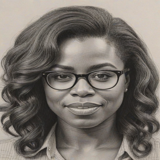 Delightful Uzo Aduba, pencil sketch, portrait of Enchanting woman 1973s in glasses, hair style beatnik, outline, clear lines, fine lines, 8k