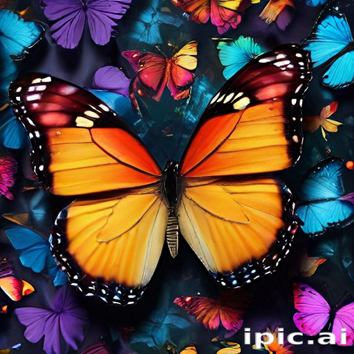 A Vibrant Display of Colorful Butterflies Against a Dark Background.