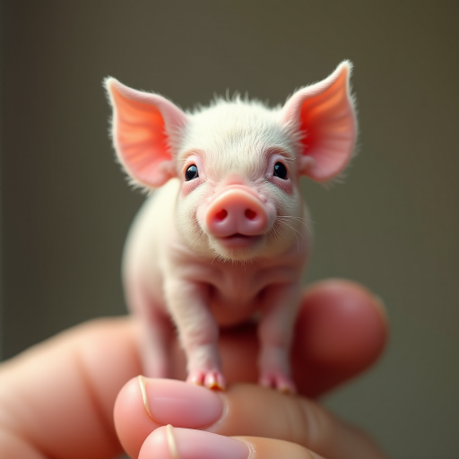 An extremely hyper-realistic baby pig, its whole body fits perfectly in someone's finger. The baby pig has rare colors and is extremely adorable. The baby pig is extremely cute, making it eye-catching when enlarged. And standing on 2 legs