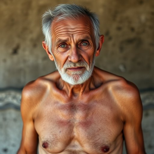 shirtless old man