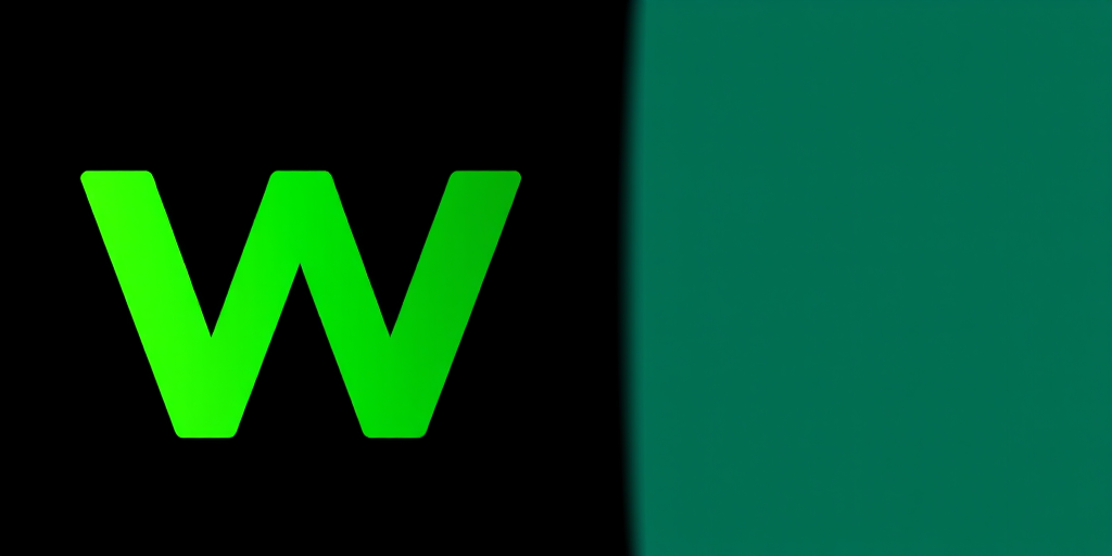 Create a vibrant graphic design of a stylized letter "W" in shades of green, set against a black background, using a high-resolution digital art style, with a focus on smooth gradients and sharp edges, shot with a virtual camera setting of f/8 aperture for depth of field, ISO 100 for clarity, and a 50mm lens to enhance detail and focus.