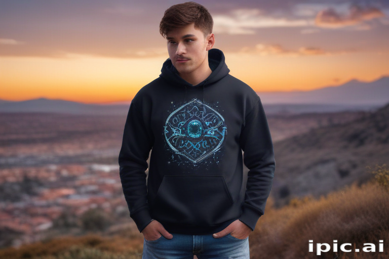 Young Man in Stylish Hoodie Posing Against a Beautiful Sunset Landscape