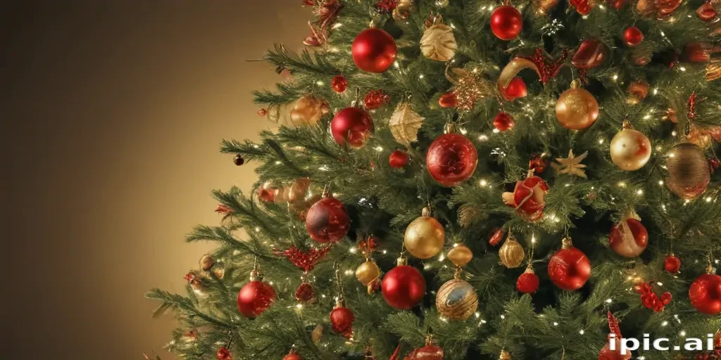 Festively Decorated Christmas Tree Adorned with Red and Gold Ornaments