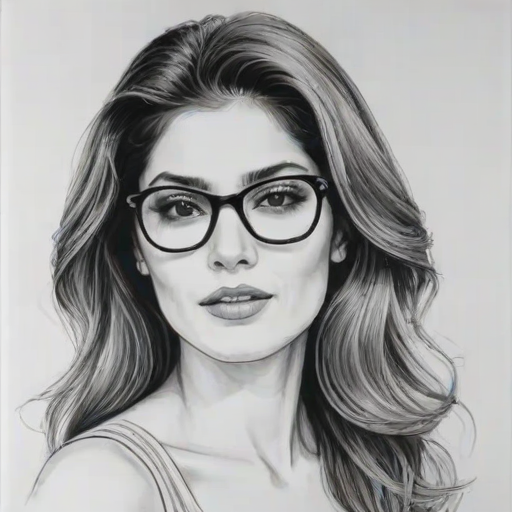 Enticing Blanca Blanco, pencil sketch, portrait of Sublime woman 1976s in glasses, hair style beatnik, outline, clear lines, fine lines, 8k