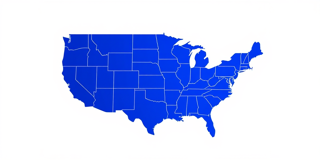 Create a high-quality silhouette of the United States map in a vivid blue color on a white background, using a DSLR camera with a 50mm lens, aperture f/4, ISO 100, and a clean, focused view to enhance details and clarity.