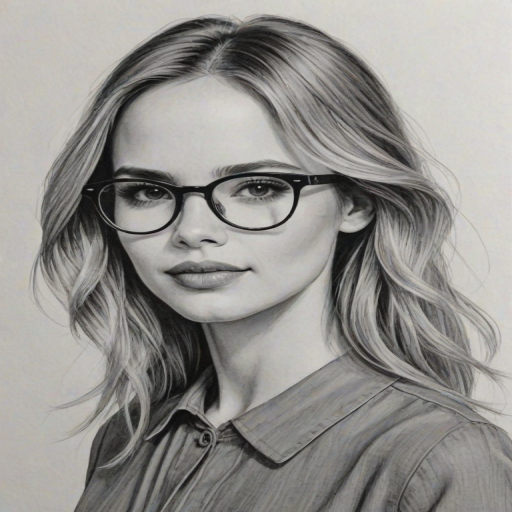 Stunning Halston Sage, pencil sketch, portrait of Sublime woman 1961s in glasses, hair style beatnik, outline, clear lines, fine lines, 8k