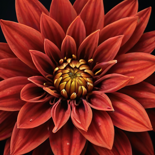 Create a close-up image of a vibrant red flower with tightly packed petals, showcasing intricate textures and details.