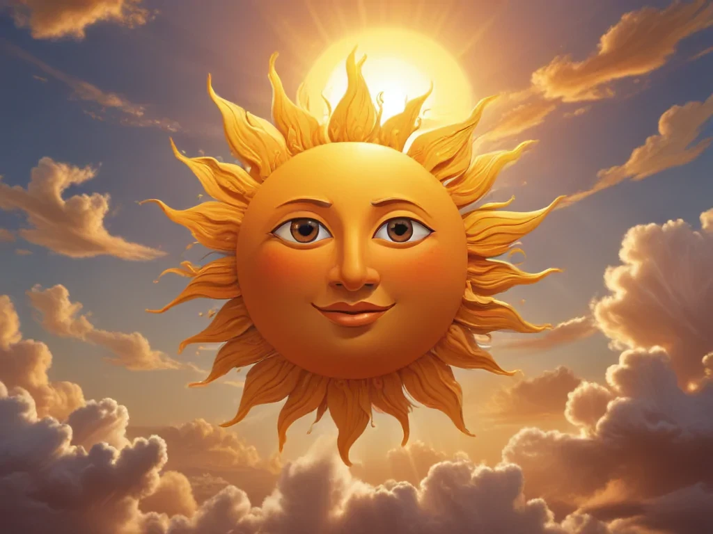 Radiant Sun with a Smiling Face Illuminating a Beautiful Cloudy Sky