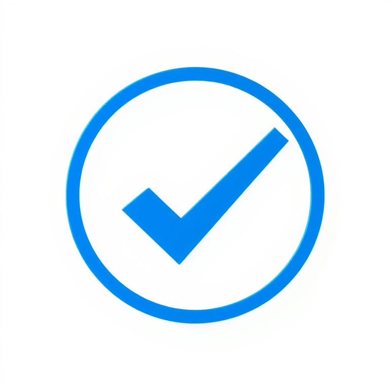 Create a high-resolution vector image of a blue checkmark inside a circular shape, using a Canon EOS R camera with a 50mm lens at f/1.8, ISO 100, in a studio setting with soft lighting and a clean white background.