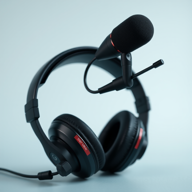 A high-resolution image of a black headset with a microphone on a transparent background, captured with a Canon EOS R5 at f/2.8, ISO 100, 1/250 sec, in a studio setting with soft, even lighting for clarity and detail.