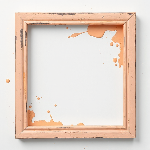 create a high-resolution image of a square frame with splashes of peach and gold paint, use a 50mm lens, f/2.8 aperture, ISO 100, captured from a flat lay perspective, with soft, diffused lighting to enhance the texture and color vibrancy