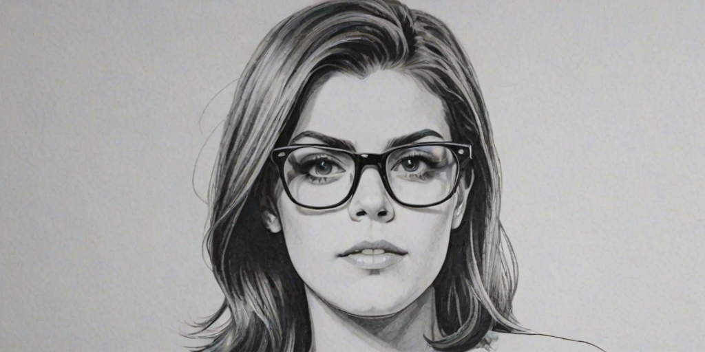 Dazzling Lindsey Shaw, pencil sketch, portrait of Sublime woman 1962s in glasses, hair style beatnik, outline, clear lines, fine lines, 8k