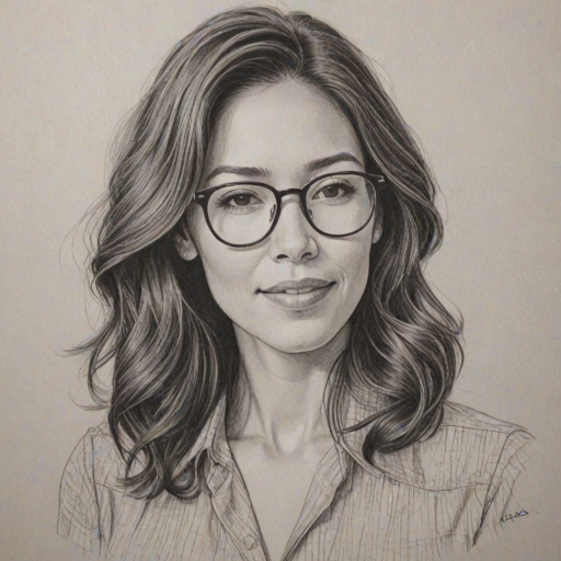 Lovely Michaela Conlin, pencil sketch, portrait of Ravishing woman 1971s in glasses, hair style beatnik, outline, clear lines, fine lines, 8k