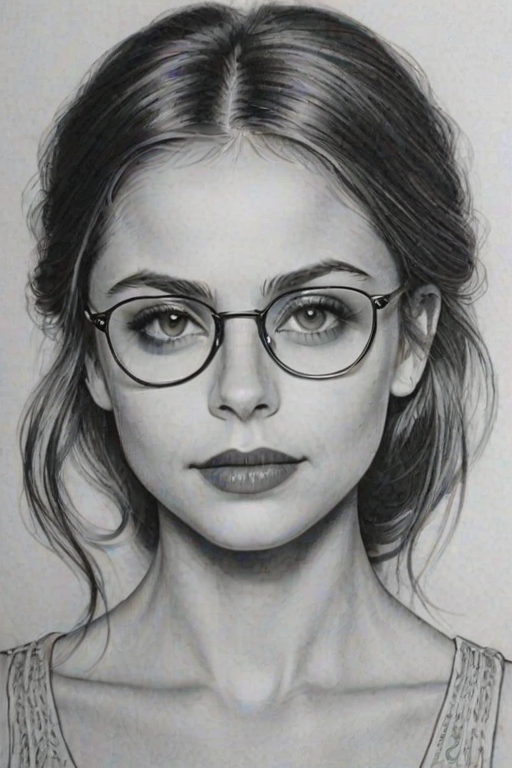 Enchanting Willa Holland, pencil sketch, portrait of Bewitching woman 1932s in glasses, hair style beatnik, outline, clear lines, fine lines, 8k