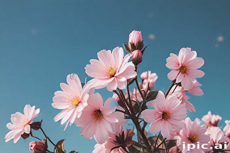 Delicate Pink Flowers Blooming Under a Bright Blue Sky in Springtime