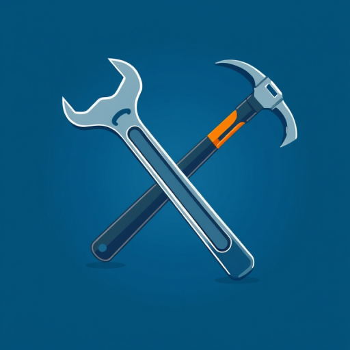 Create a high-resolution illustration of a wrench and hammer crossing each other, using a Canon EOS 5D Mark IV with a 50mm f/1.8 lens, at ISO 100, aperture f/5.6, in soft natural lighting for a clean and vibrant look.