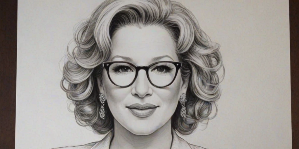 Captivating Bette Midler, pencil sketch, portrait of Captivating woman 1971s in glasses, hair style beatnik, outline, clear lines, fine lines, 8k