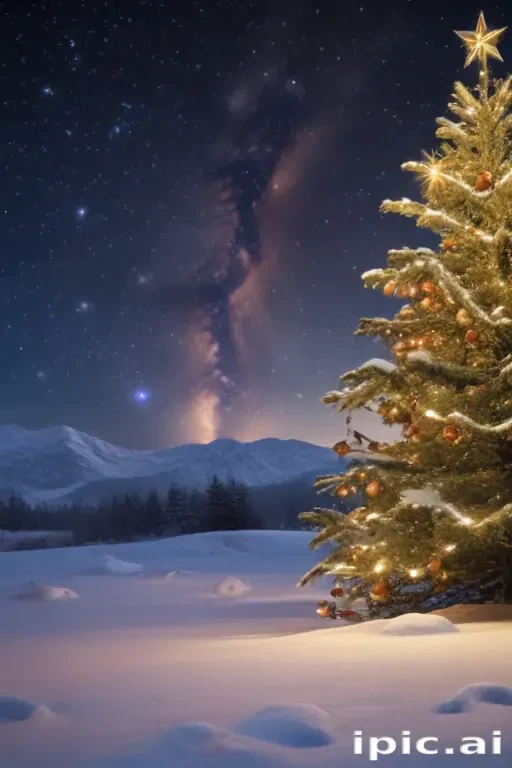 Enchanting Winter Night with Sparkling Christmas Tree Under a Starry Sky