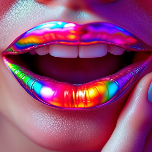 Dazzling holographic lips shift colors with every movement, creating a mesmerizing rainbow effect that captivates viewers and pushes the boundaries of lip artistry